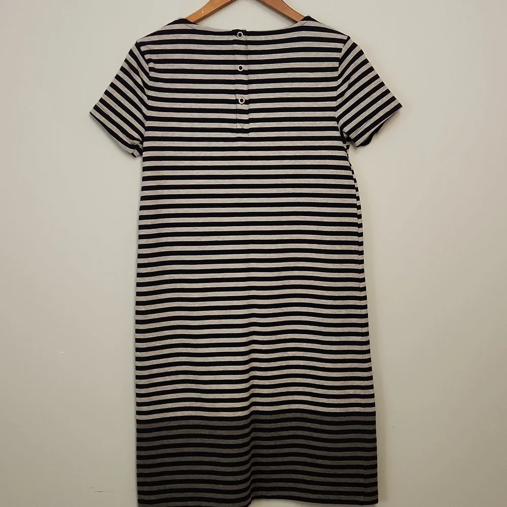 British Khaki Navy & Gray Striped T-Shirt Mini Dress – Size XS - Picture 2 of 11